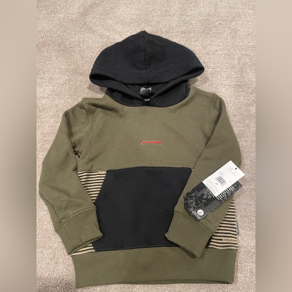 Olive and Black Hoodie with Striped Accents
